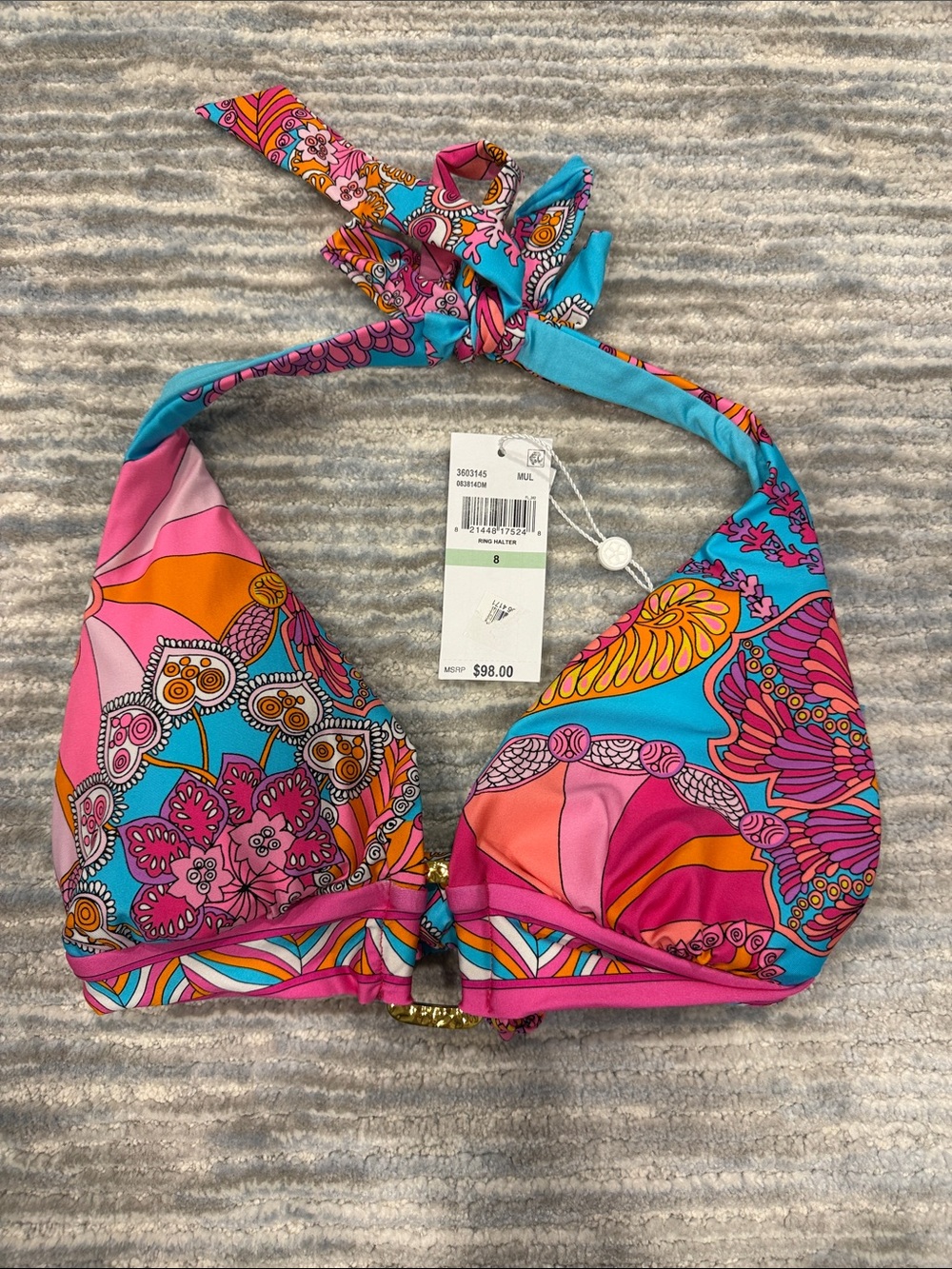 Trina Turk Pink Turquoise Orange Floral Halter Bikini Top